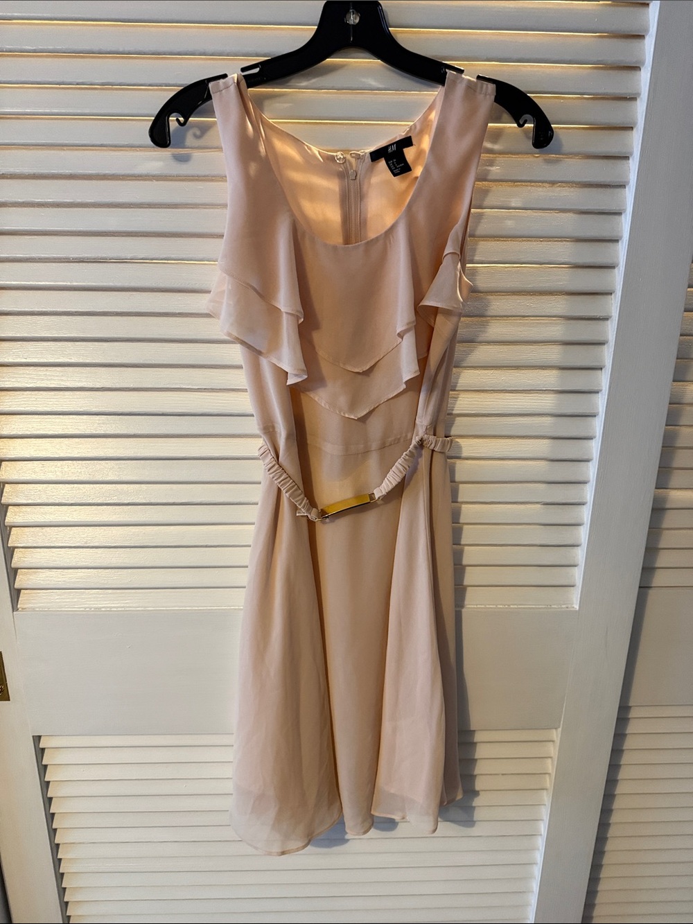 H&M Pale Blush Ruffle Belted Mini Dress